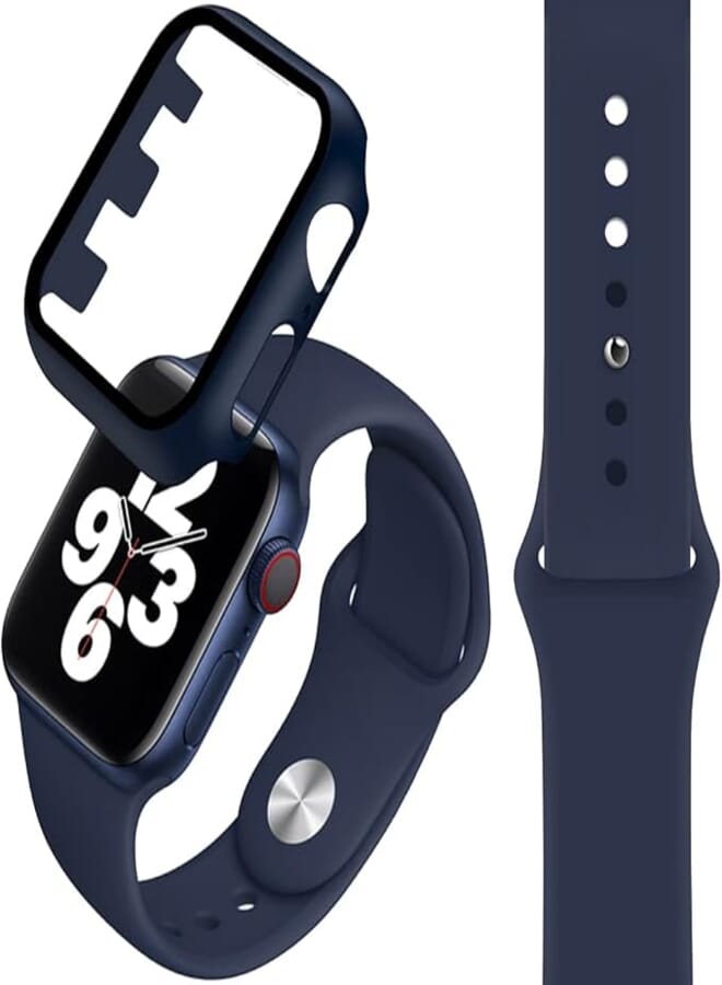 GULOASO Compatible with Apple Watch band 40mm, Watch Strap + PC Tempered Screen Protective cover Suit, Adjustable and Replaceable Sports Bracelet Wristband, for Apple series SE/6/5/4/3/2/1. blue